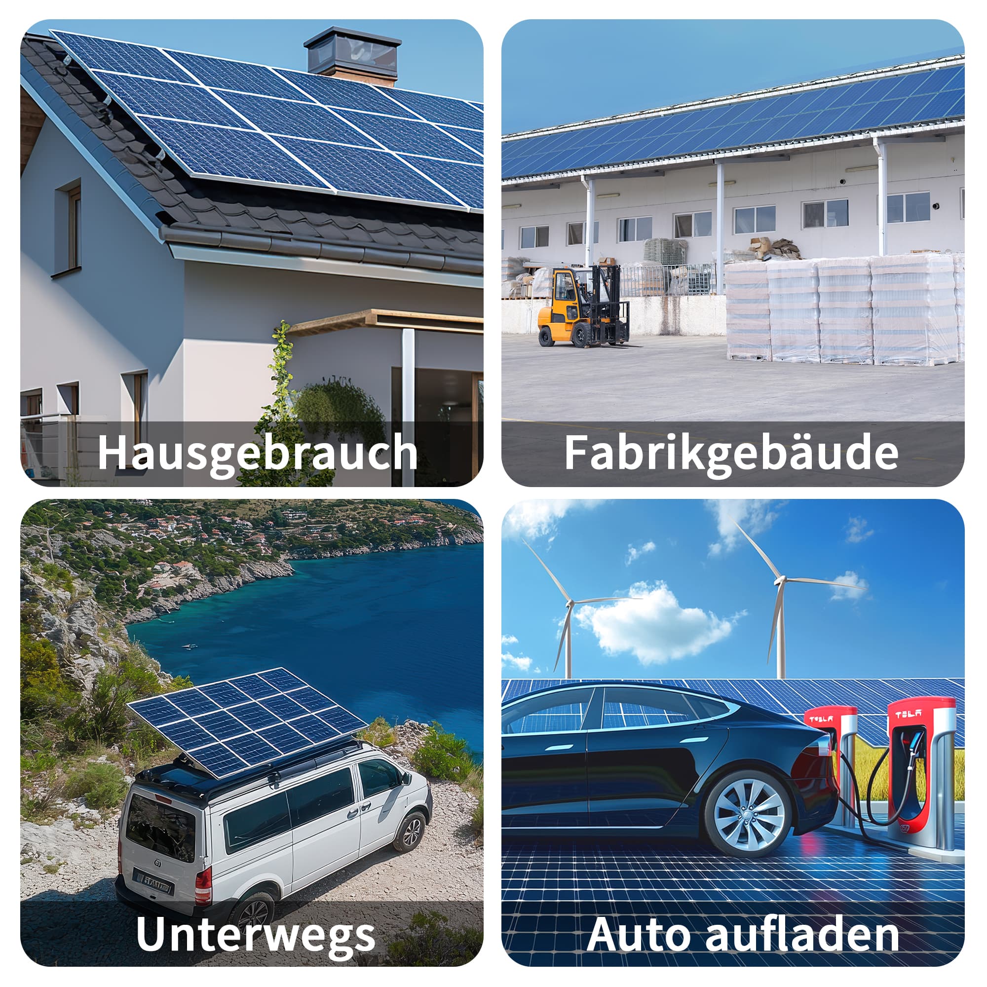 Der schwarze RC 2000W Photovoltaik Mikro-Wechselrichter ist vielseitig einsetzbar, ideal für den Hausgebrauch, unterwegs, in Fabrikgebäuden und zum Laden von Autos.