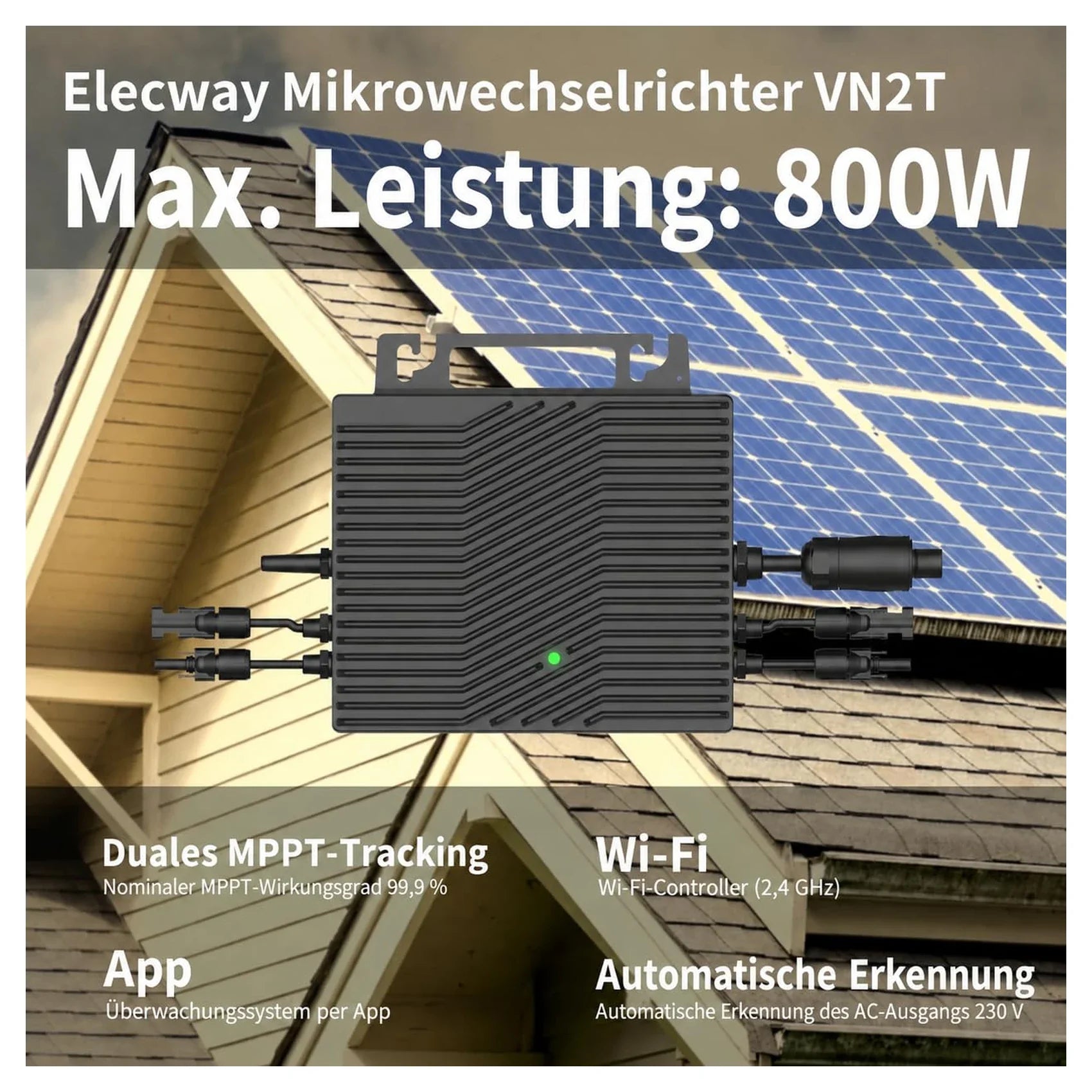 ELECWAY VN2T08 800W Wechselrichter für Balkonkraftwerk mit WLAN und automatischer Erkennung